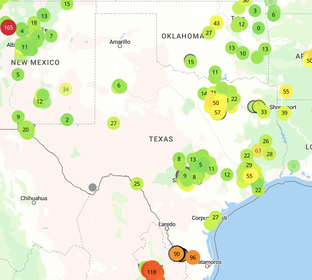 Texas AQI map